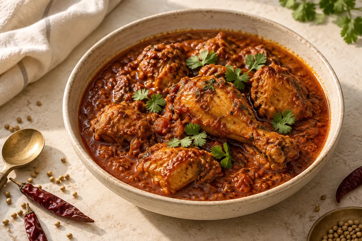 Chicken curry seasoned with aromatic masala