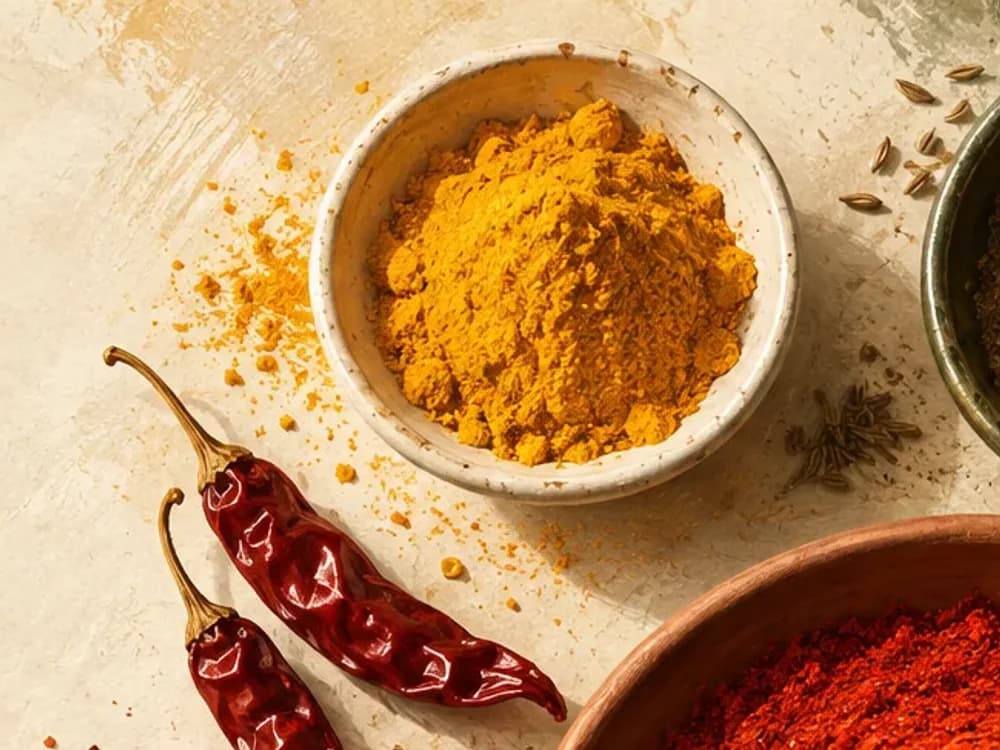 A bowl of golden turmeric powder