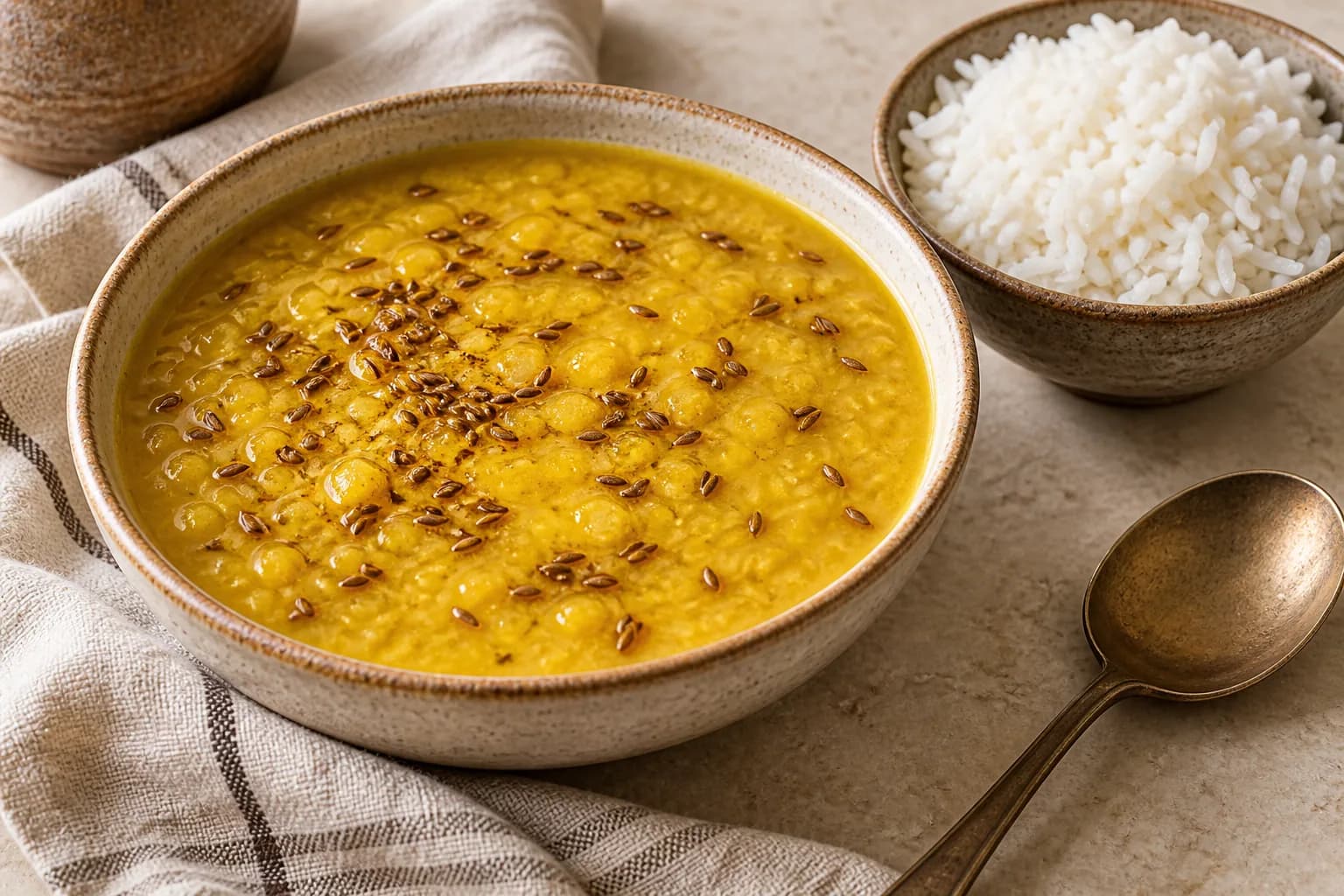 Serving idea: golden turmeric dal in an ivory bowl